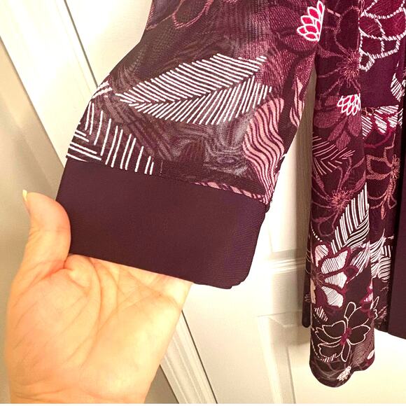 Dress Barn Wms 14 Plum Sheer Floral Open Front Longline Cardigan Elegant Party - Picture 7 of 10